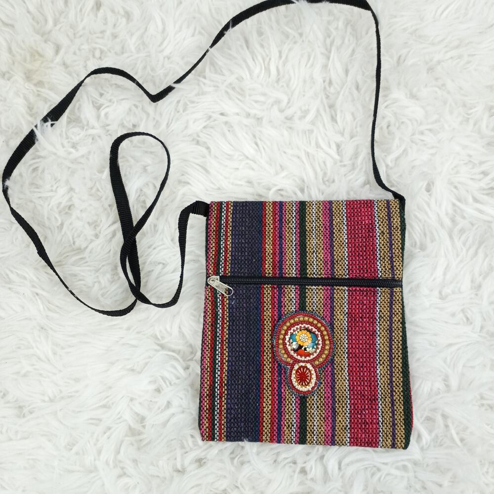 HANDMADE~Bead Embroidered Crossbody Bag Red/Blue